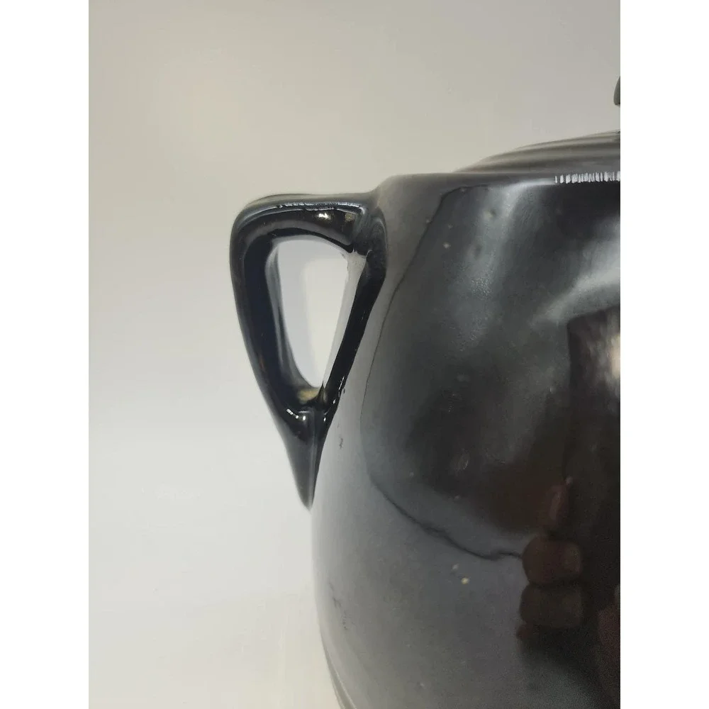 Vintage Black Ceramic Hand Painted Grape Bean Pot Cookie Jar with Lid 2 Handle